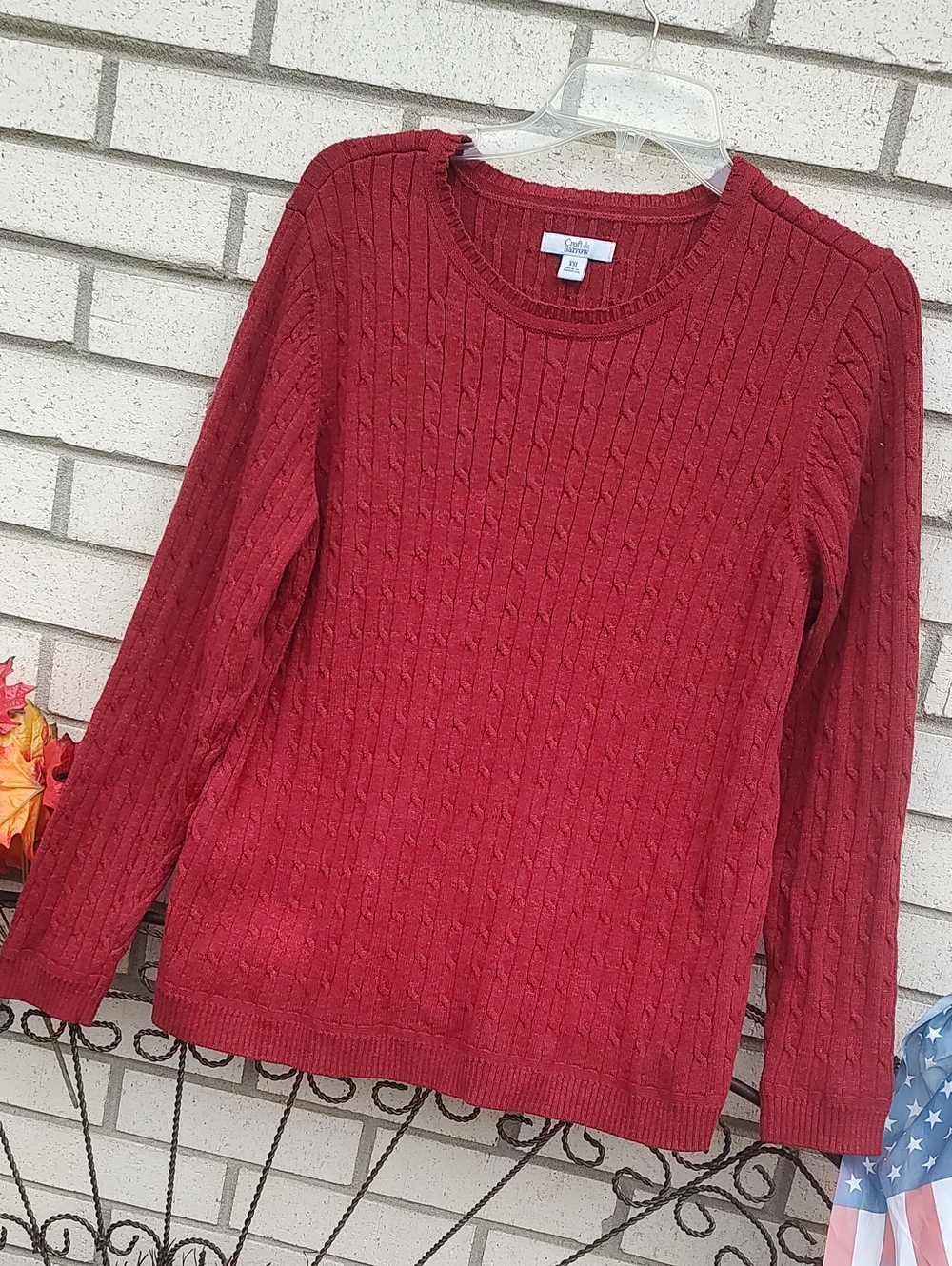 Red Ribbed Crewneck Sweater